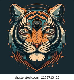 A stylized tiger's muzzle with a retro-inspired design, featuring bold lines and a vintage color palette