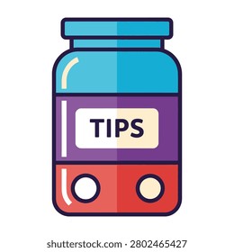 A stylized tip jar icon featuring a flat design with a clear label for gratuity. Ideal for service industry apps, payment systems, restaurant websites, and finance.