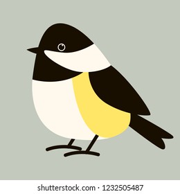  stylized tit bird ,flat style ,profile  view