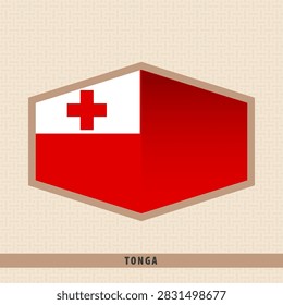 Stylized Tonga national flag inside a geometric hexagon frame.