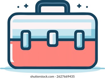 Stylized toolbox icon. Clean, modern vector illustration with a red base, light blue top, and dark blue outline. Simple, versatile design for various applications.