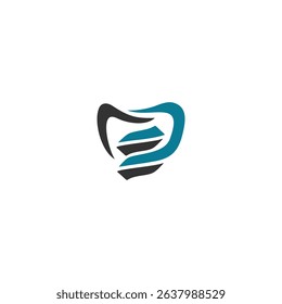 Stylized tooth design with dark and blue lines