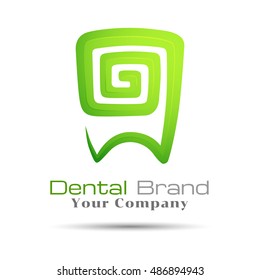 Stylized Tooth Icon logo template green. Vector for dental clinic. design illustration for your business company. Creative abstract colorful concept.