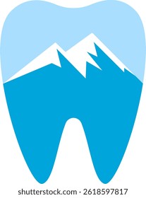 Stylized tooth with mountain peaks inside, symbolizing strength, freshness, and dental care with a natural, healthy feel.