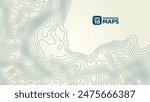 Stylized topographic contour height in lines and contours. The concept of conventional geography and route of the area. Wide size canvas. Blue on a yellow background. Vector illustration.