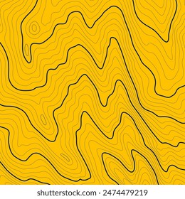 Stylized topographic contour height in lines and contours. The concept of a conventional geographical scheme and route of the area. Canvas size 1x1. Blue on yellow colors. Vector illustration.