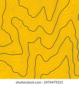 Altura de contorno topográfico estilizada en líneas y contornos. El concepto de esquema geográfico convencional y la ruta de la zona. Tamaño de lienzo 1x1. Azul sobre colores amarillos. Ilustración vectorial.