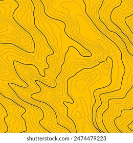 Stilisierte topographische Höhenlinie in Linien und Konturen. Konzept einer konventionellen geografischen Regelung und Streckenführung des Gebiets. Arbeitsfläche 1x1. Blau auf gelben Farben. Vektorillustration.