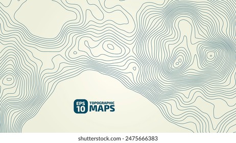 Stylized topographic contour height in lines and contours. The concept of conventional geography and route of the area. Wide size canvas. Blue on a yellow background. Vector illustration.