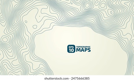 Stylized topographic contour height in lines and contours. The concept of conventional geography and route of the area. Wide size canvas. Blue on a yellow background. Vector illustration.