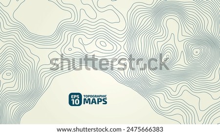 Stylized topographic contour height in lines and contours. The concept of conventional geography and route of the area. Wide size canvas. Blue on a yellow background. Vector illustration.