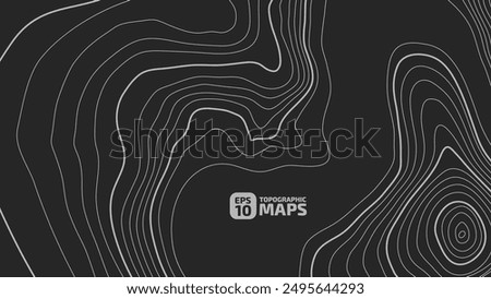 Stylized topographic contour height in lines and contours. The concept of a conventional geographical scheme and route of the area. White on a gray background. Vector illustration.
