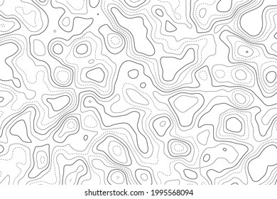 Mapa de contorno topográfico estilizado. Alivio de la línea geográfica de montaña. Líneas abstractas o fondo ondulado. Cartografía, topología o concepto de trazado de terreno. Ilustración del vector