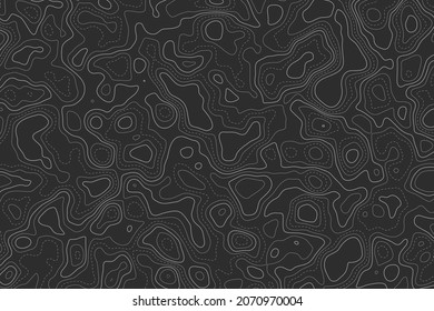 Stylized topographic contour map. Geographic line mountain relief. Abstract lines or wavy backdrop background. Cartography, topology, or terrain path concept. Vector illustration with editable stroke