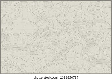 Mapa de contorno topográfico estilizado. Alivio de la línea geográfica de montaña. Líneas abstractas o fondo ondulado. Cartografía, topología o concepto de trazado de terreno. Ilustración del vector con trazo editable