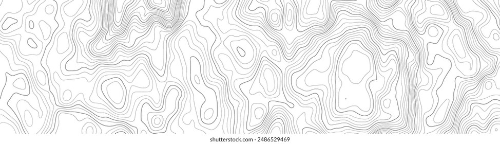 Stylized topographic contour map. Geographic line mountain relief. Abstract lines or wavy backdrop background. Cartography, topology, or terrain path concept. Vector illustration with editable stroke