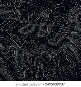 Stylized topographic map outline height in lines and contours. The concept of a conditional geographical scheme and the trajectory of the terrain. Ultra wide size. Vector illustration.