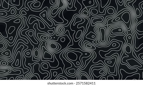 Stylized topographic map outline height in lines and contours. The concept of a conditional geographical scheme and the trajectory of the terrain. Ultra wide size. Vector illustration.