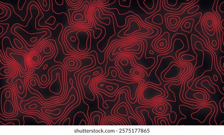 Stylized topographic map outline height in lines and contours. The concept of a conditional geographical scheme and the trajectory of the terrain. Ultra wide size. Vector illustration.