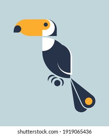 Stylized Toucan bird in minimalistic geometrical forms. Vector illustration.