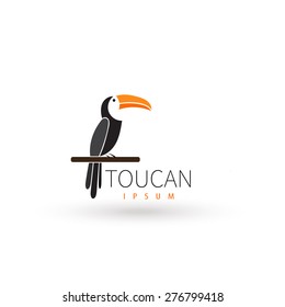 Stylized toucan logo design template. Artistic bird silhouette. Creative concept logotype for your company. Vector illustration.
