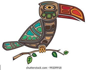 stylized toucan sitting on the branch