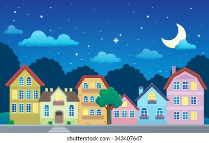Stylized town at night - eps10 vector illustration.
