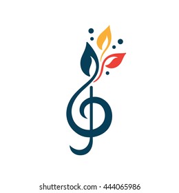 Stylized treble clef with floral elements. Vector icon.