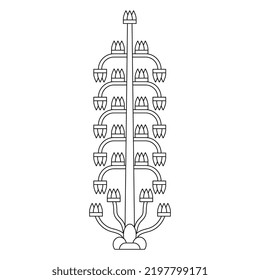 Stylized tree. Ancient Assyrian geometrical floral design. Black and white linear silhouette.