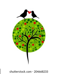 stylized tree with birds circles. Vector 