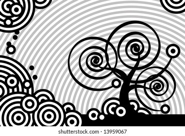 Stylized tree, black and white circles