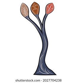 Stylized tree or branch. Medieval illuminated manuscript floral motif. Isolated vector illustration.