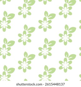 Stylized tree branches with leaves and flower  seamless pattern. 