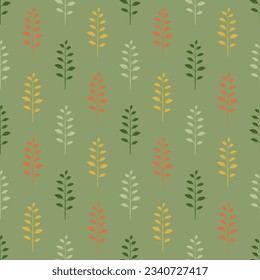 Stylized tree branches with leaves. Vector floral seamless pattern. Seamless background.