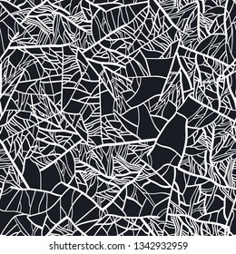 Stylized tree branches. Through the branches you can see the sky. Graphic ornament. Seamless pattern.Vector

