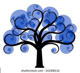 Stylized tree with cold blue leaves