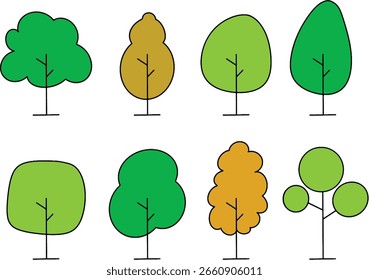 Stylized Tree Collection - Colorful Vector Illustration