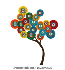 Stylized tree with colored circle flowers