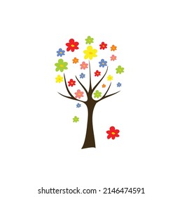 Stylized tree with colorful flowers