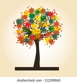 stylized tree, colorful leaves background for design