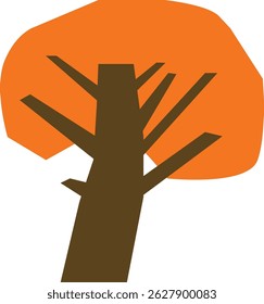 A stylized tree is depicted with a geometric crown and trunk.  The image shows a simple arboreal form in a bold, flat style. Cartoon vector illustration