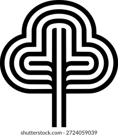 Árbol estilizado formado con líneas continuas, que simbolizan el crecimiento, el equilibrio, la sostenibilidad y una fuerte conexión entre la naturaleza, la vida y el desarrollo consciente.