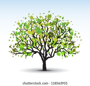 stylized tree, green foliage, summer, vector image