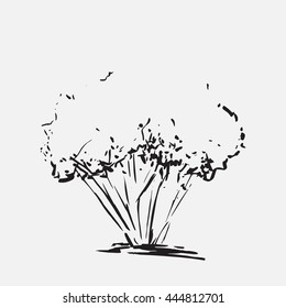 Stylized tree. Hand drawn. Black tree sketch silhouette isolated on light gray background. Vector illustration. Vintage engraved background