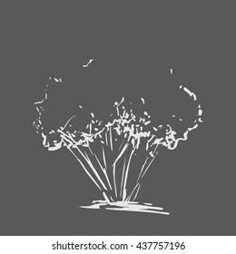 Stylized tree. Hand drawn. White tree sketch silhouette isolated on black background. Vector illustration. Vintage engraved background. Chalkboard imitation.