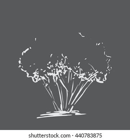Stylized tree. Hand drawn. White tree sketch silhouette isolated on black background. Vector illustration. Vintage engraved background. Chalkboard imitation.