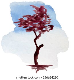 A stylized tree hand-painted with watercolors