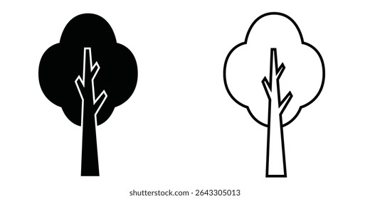 Stylized tree icon design in contrasting black and white showcasing minimalistic shapes and natural elements