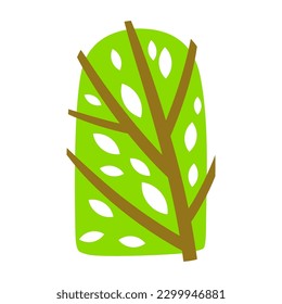 Árbol estilizado con hojas. Ilustración o concepto para emblema y diseño.