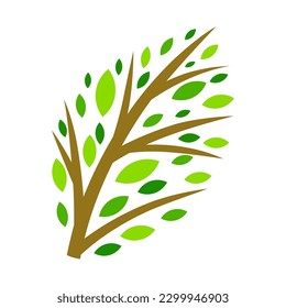 Stylized tree with leaves. Illustration or concept for emblem and design.
